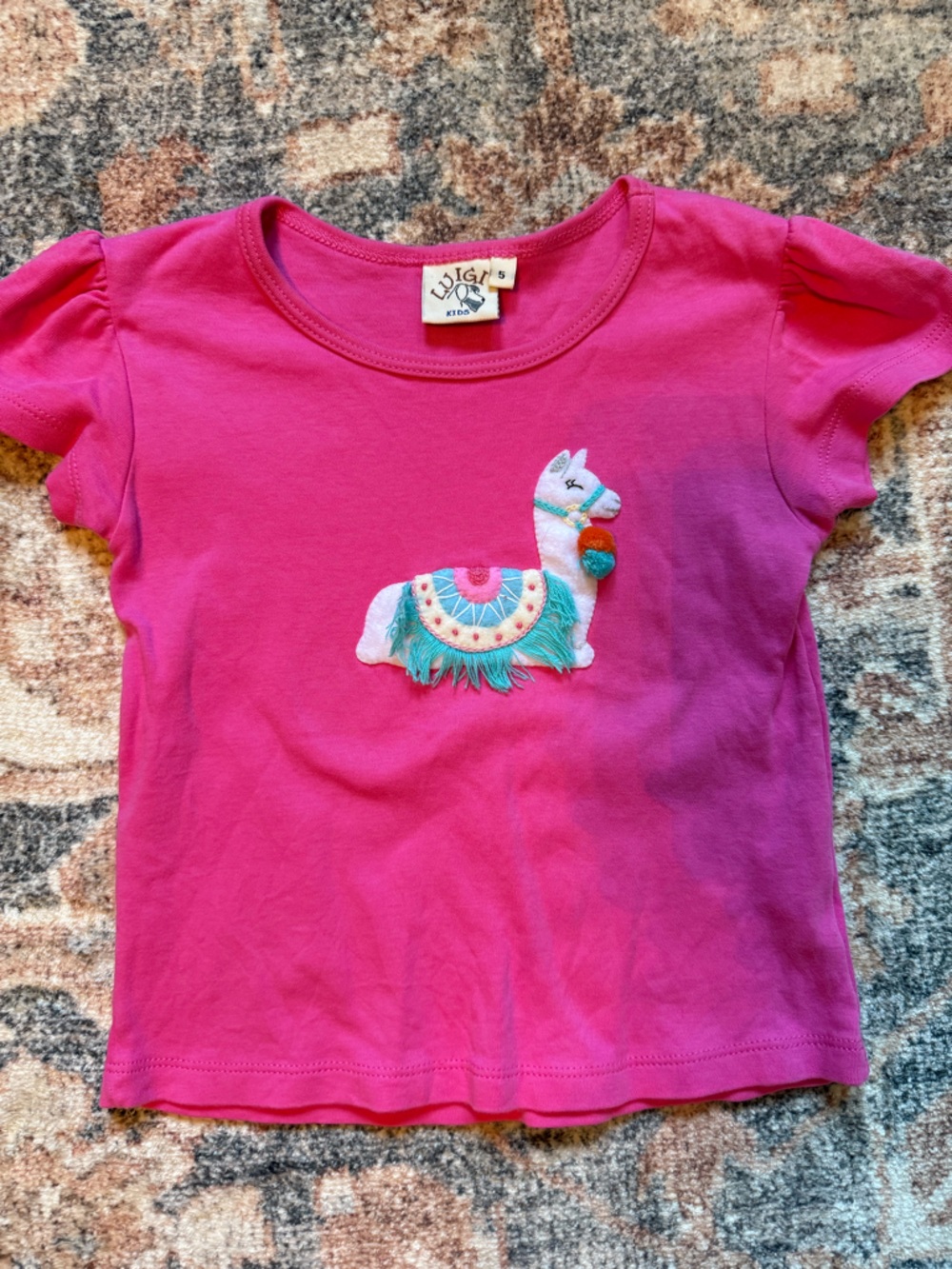 Girls' Hot Pink Llama Applique Short Sleeve Tee 5